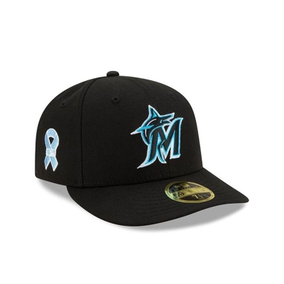 Black Miami Marlins Hat - New Era MLB Father's Day Low Profile 59FIFTY Fitted Caps USA2479538